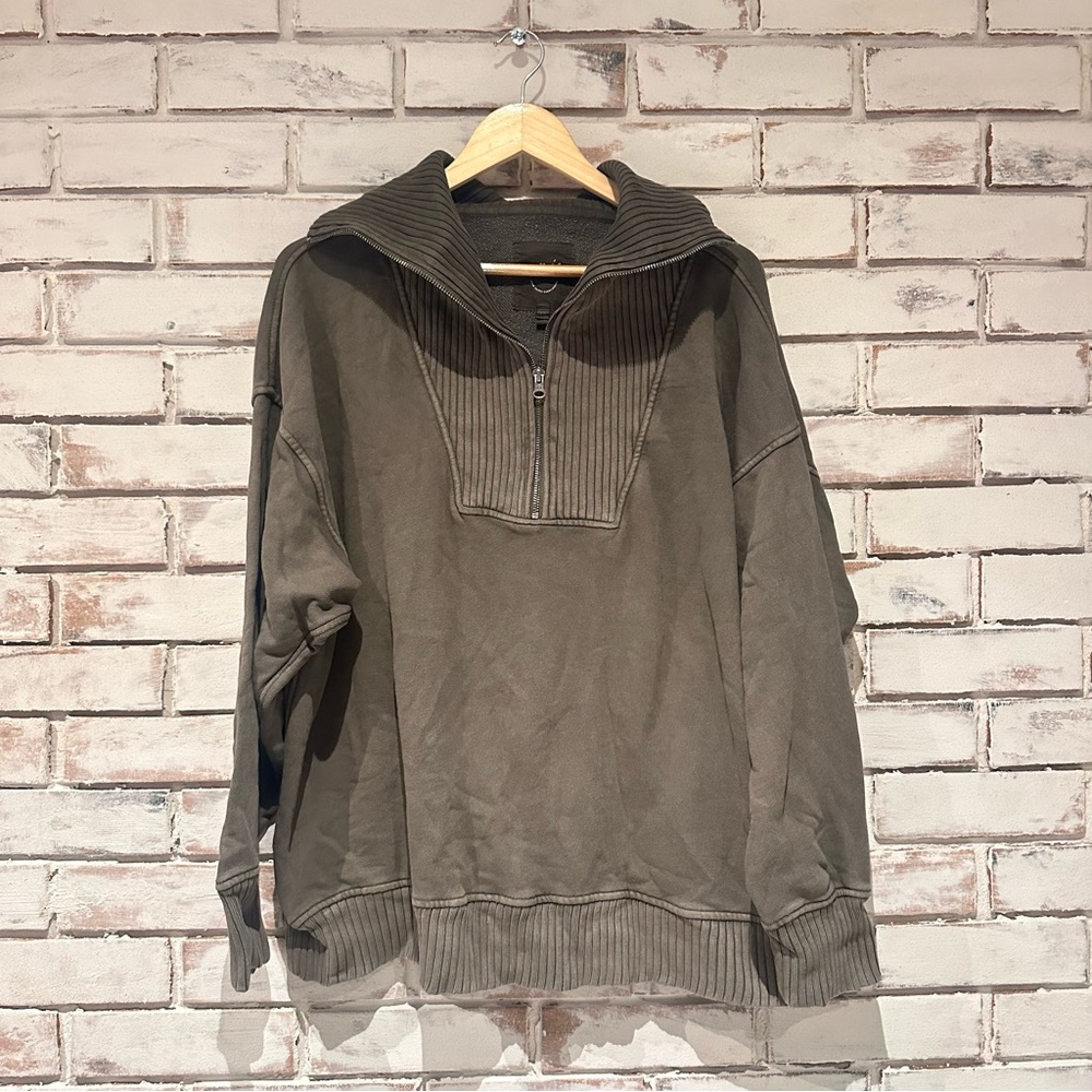 Aerie Down to Earth 1/4 zip oversized sweatshirt green